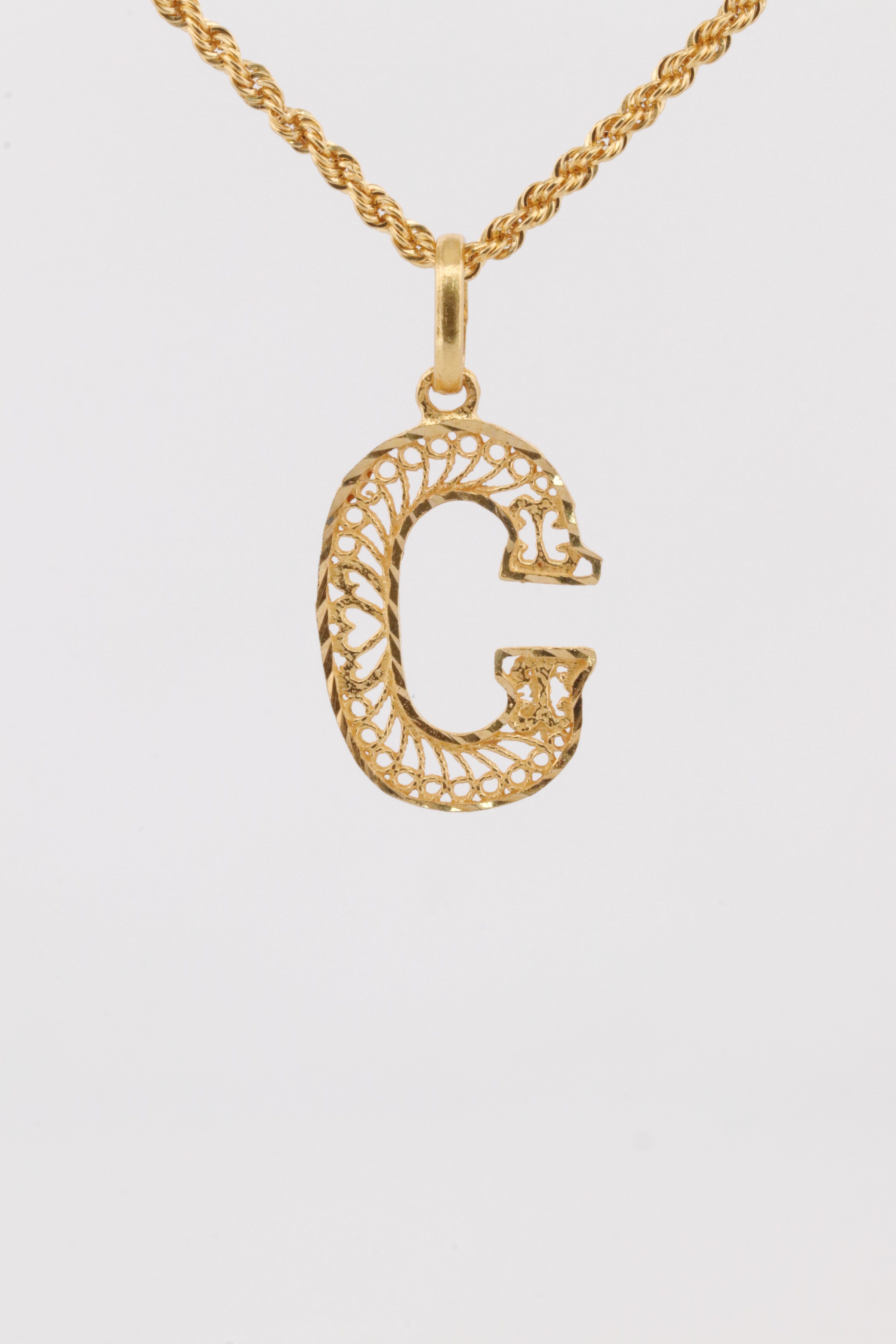 Gold Letter G Pendant Necklace – 1.33g Filigree Design | Bigeasy Jewellers